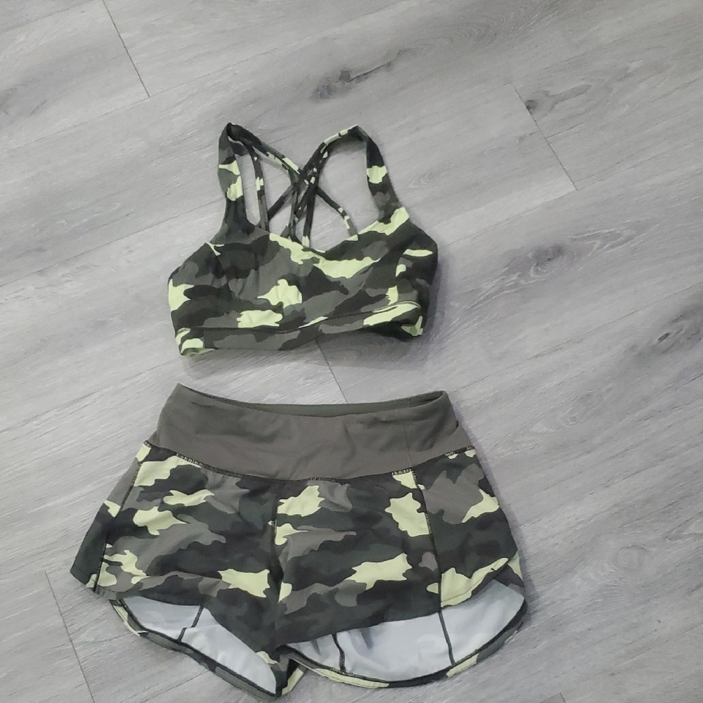 Lululemon Athletica Olive Green Sports Bra 6 And Short 4 Set